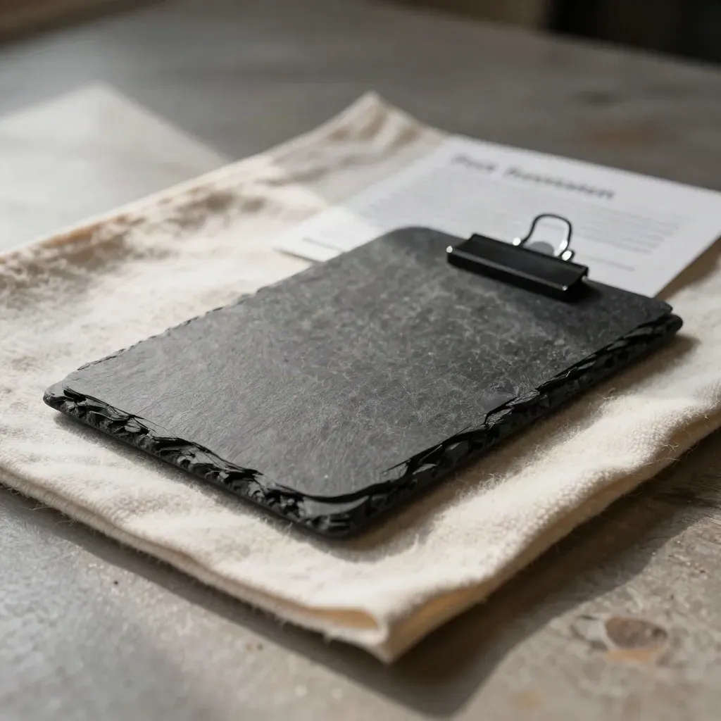 Charcoal watchlist kit in wool cloth with slate clip and paperweight